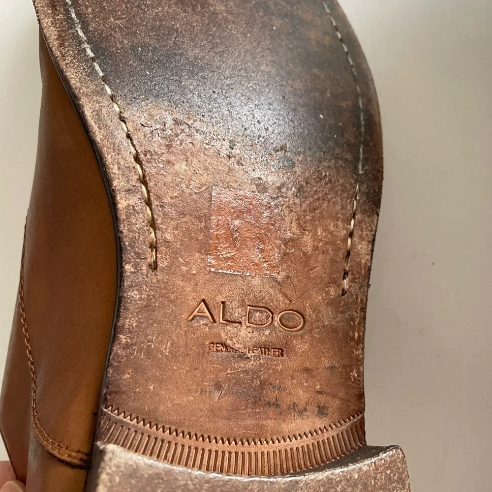 Aldo Men's Brown Leather Lace Up Almond Toe Dress Shoes - Size US 11